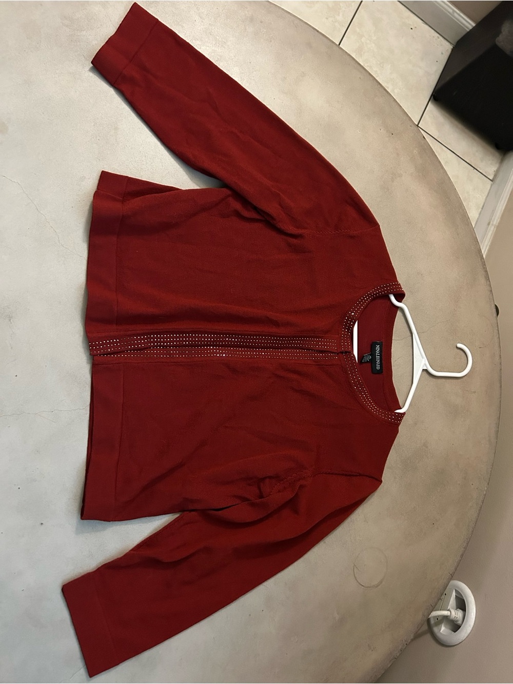Nina Leonard Red Zip-Front Embellished Cardigan